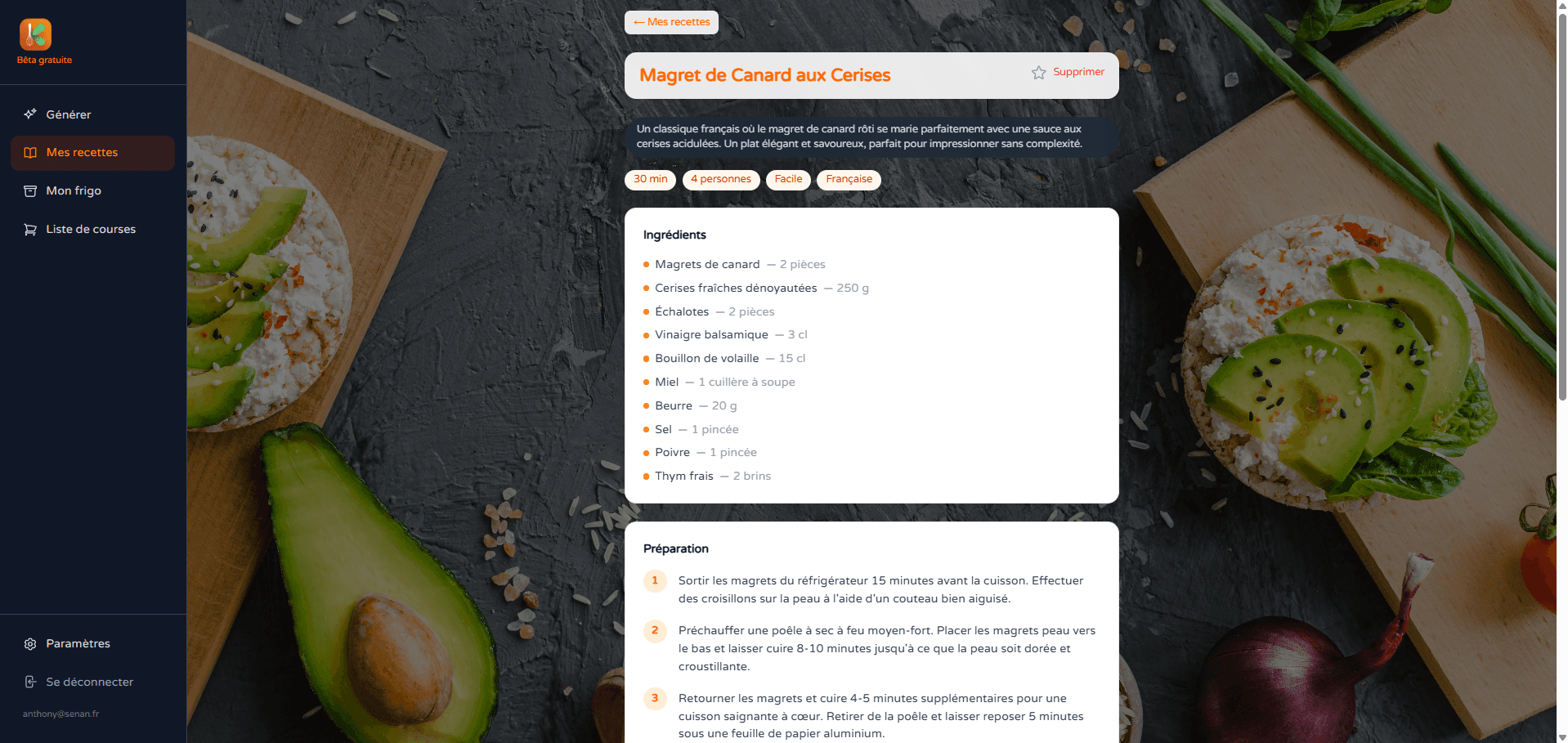 Recette générée par l'IA